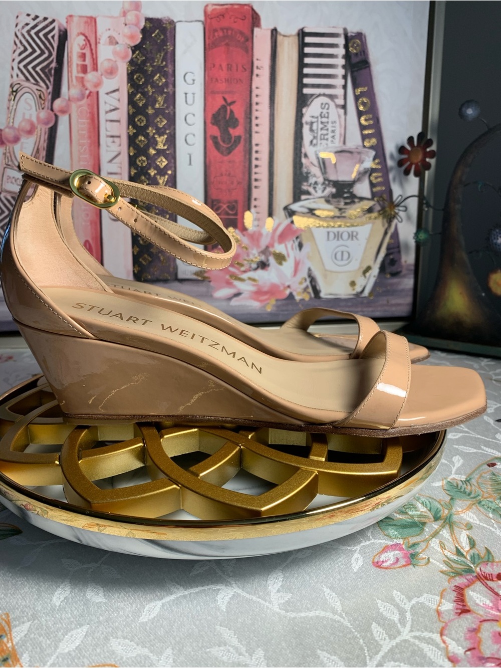 Stuart Weitzman Neutral Tan Block Heel Ankle-Strap Sandals - Picture 8 of 16